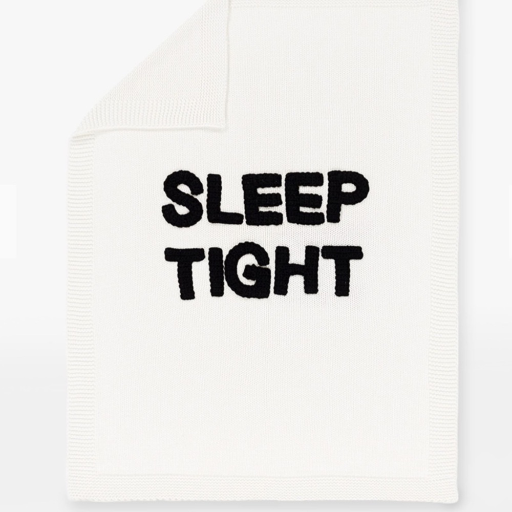 Cozy White Knit baby Blanket with 'Sleep Tight' Design by Pottery Barn